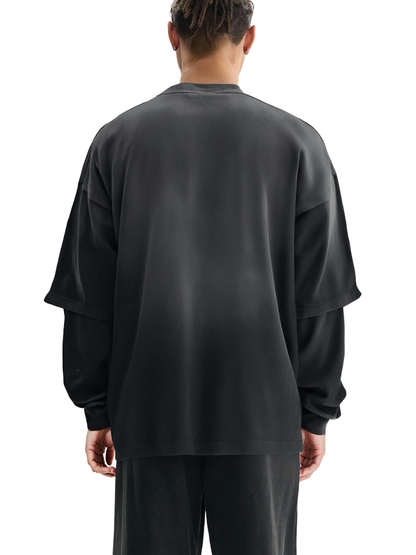 ESSNTIAL ELEMNTS Unisex 250G Sunfade Hand-Frayed Faux Two-Piece Tee