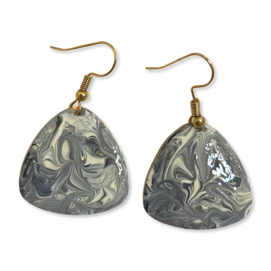 Black & White Marble Guitar Pick Lures of Love Earrings