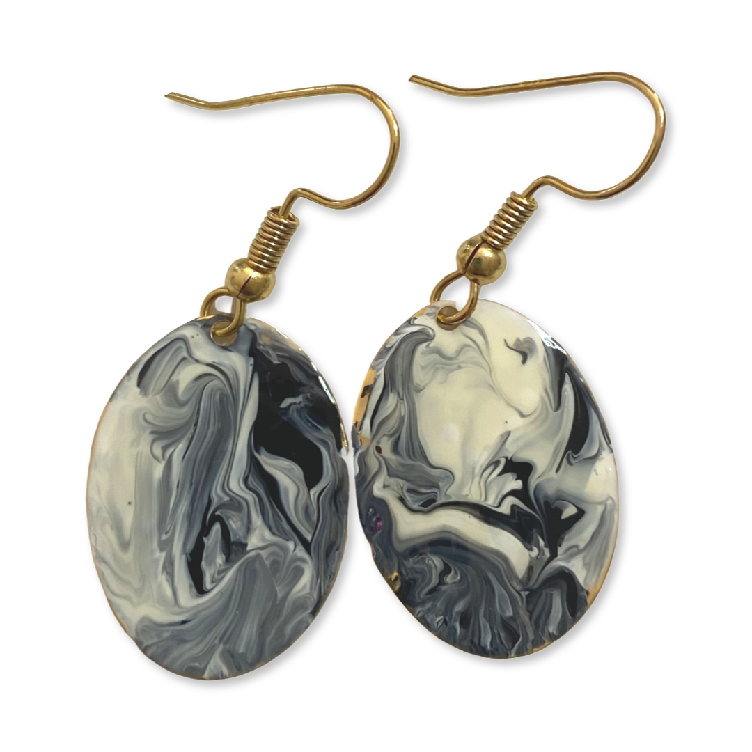 Black & White Marble Mini Oval Lures of Love Earrings