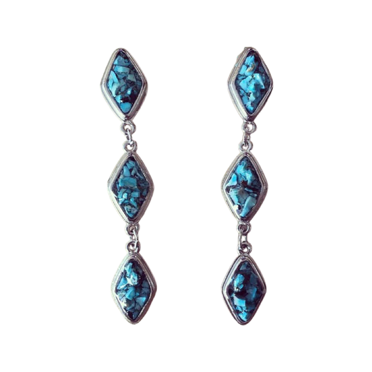 Natural Turquoise and Silver Tier Drop Earrings by the Urban Charm