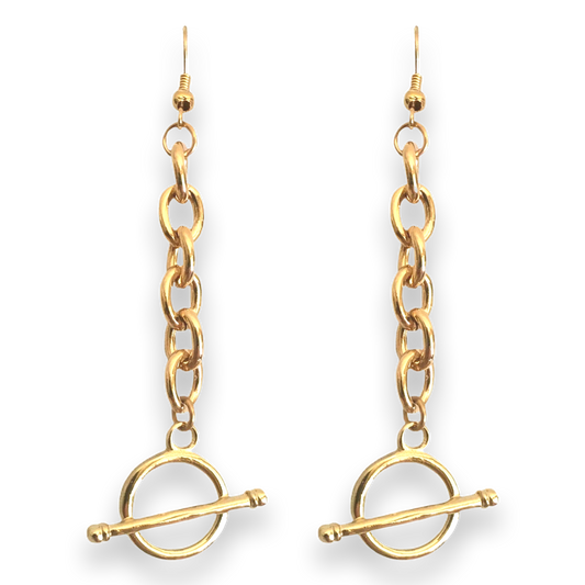 Chain Toggle Earrings 24k Gold Dip