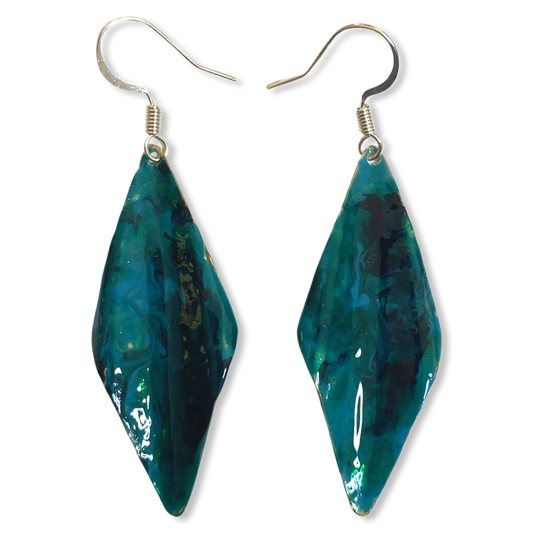 Blue Green Marble Wavy Lures of Love Earrings