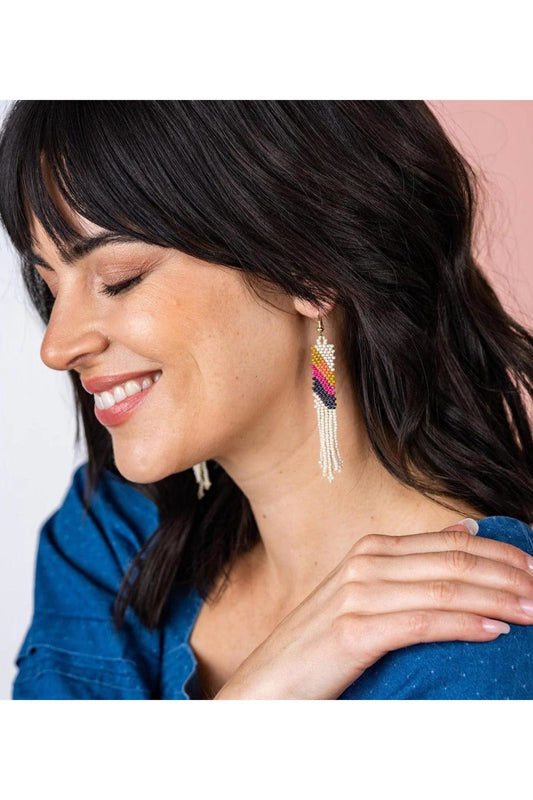 Cream Angled Fringe Earrings