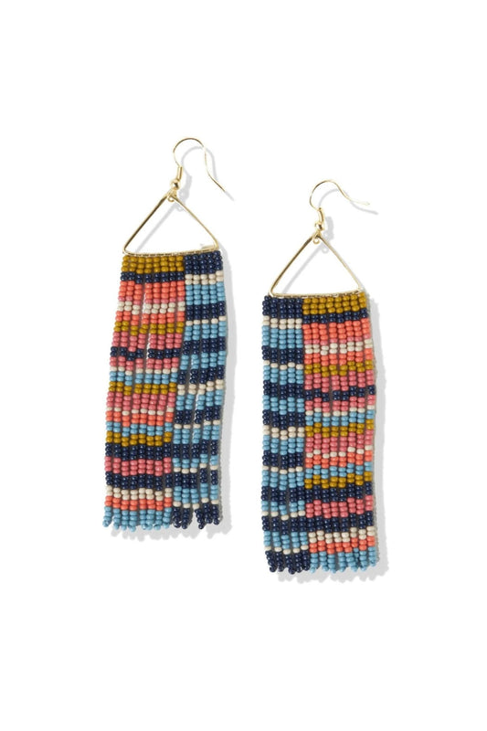 Navy Stripe Beaded Earrings
