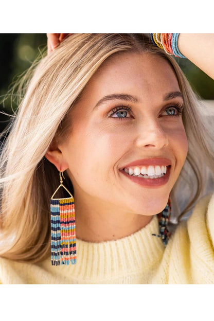 Navy Stripe Beaded Earrings