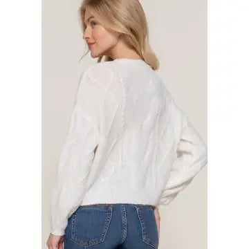 Ivory Long Sleeve Crew Neck Cable Detail Sweater