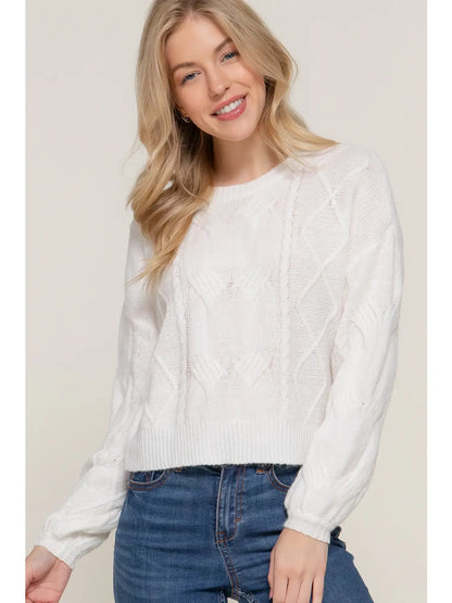 Ivory Long Sleeve Crew Neck Cable Detail Sweater
