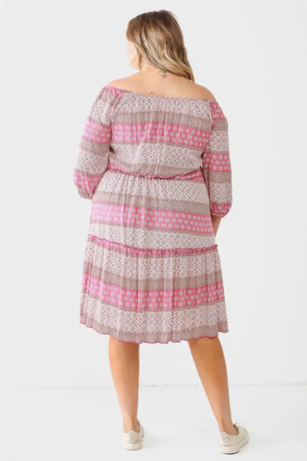 Plus Combo Printed Ruffle Flare Hem Mini Dress