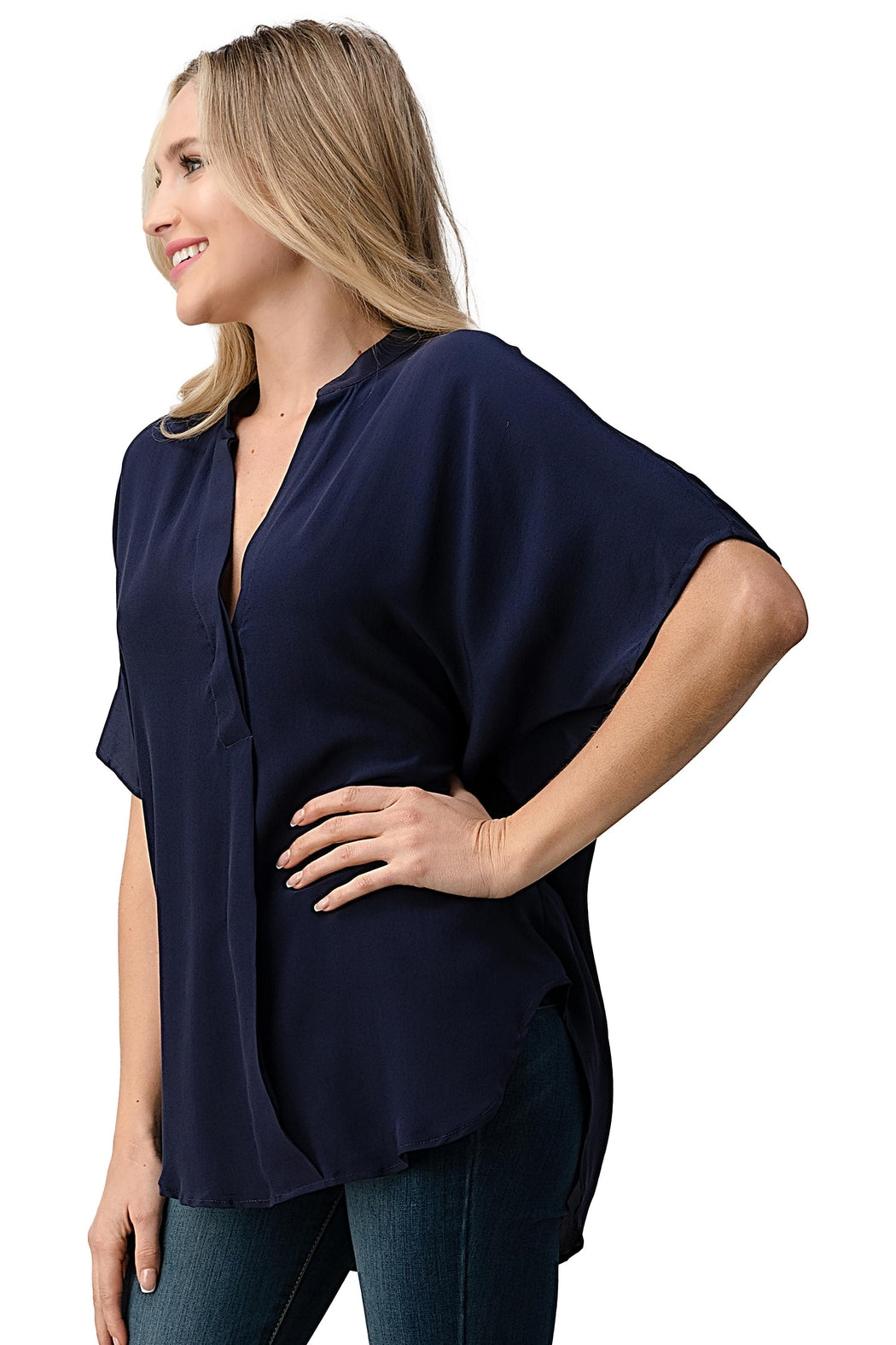 Dolman Sleeve Silk Solid Blouse Top