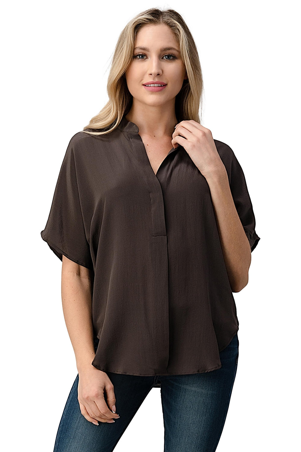 Dolman Sleeve Silk Solid Blouse Top