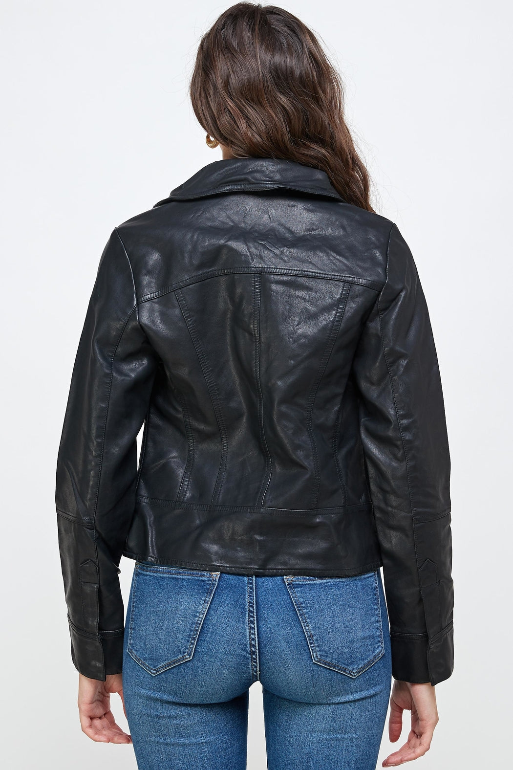 Double Buckle High Neck Vegan Leather Biker Jacket