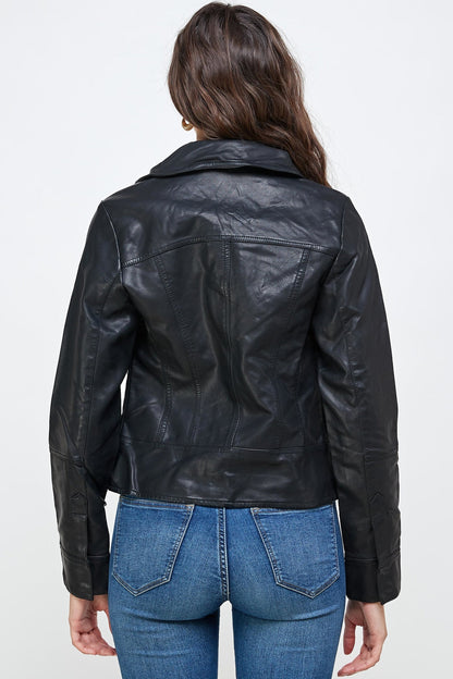 Double Buckle High Neck Vegan Leather Biker Jacket