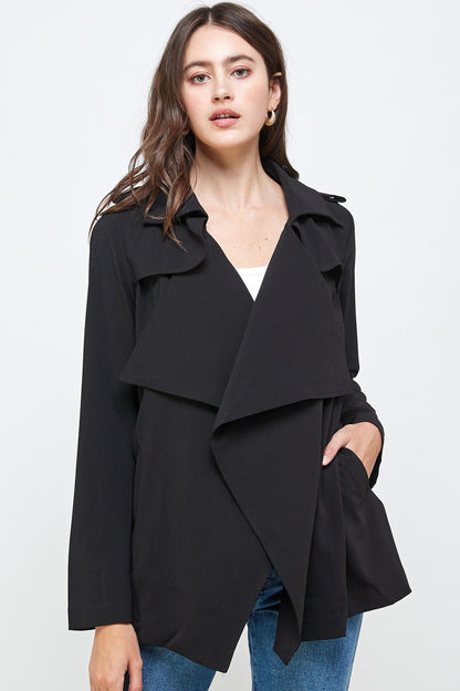 Draped Collar Trench Coat Jacket Top