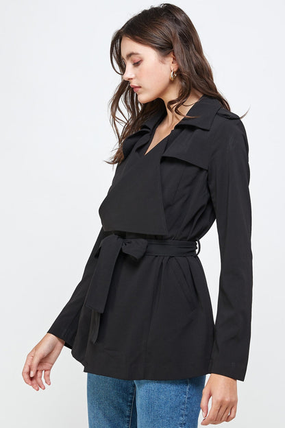 Draped Collar Trench Coat Jacket Top