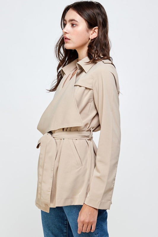 Draped Collar Trench Coat Jacket Top