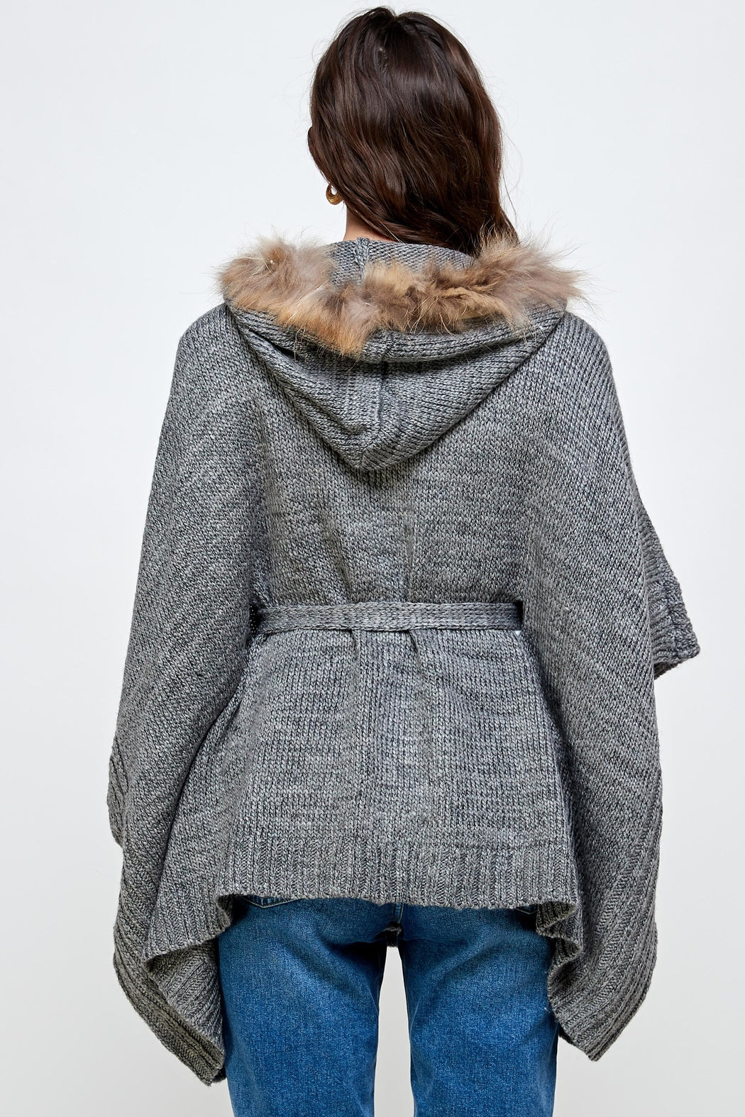 Hoodie Poncho Sweater Cardigan Fur Trim Top