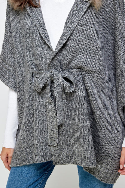 Hoodie Poncho Sweater Cardigan Fur Trim Top
