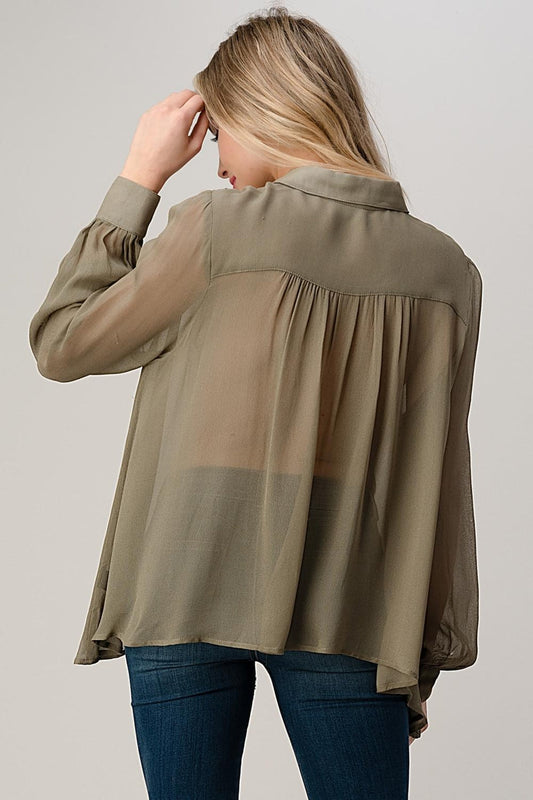 Mesh Blouse Shirt Top With Beaded Jewel Trim
