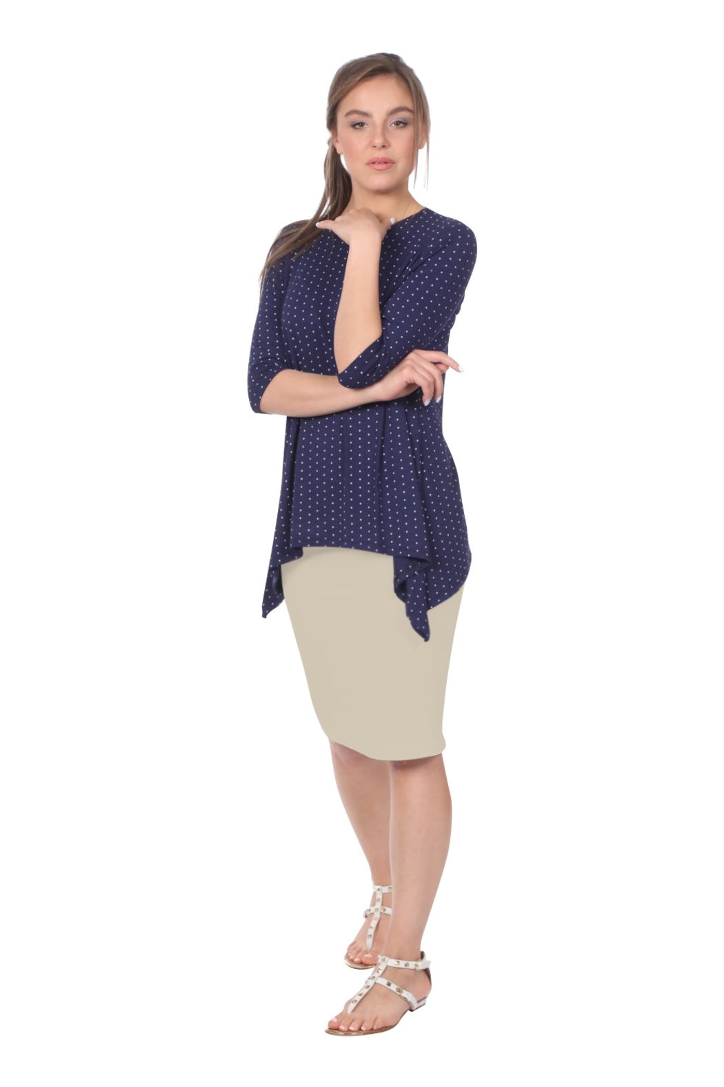 Knee-length Pencil Skirt Fitted in Cotton Lycra