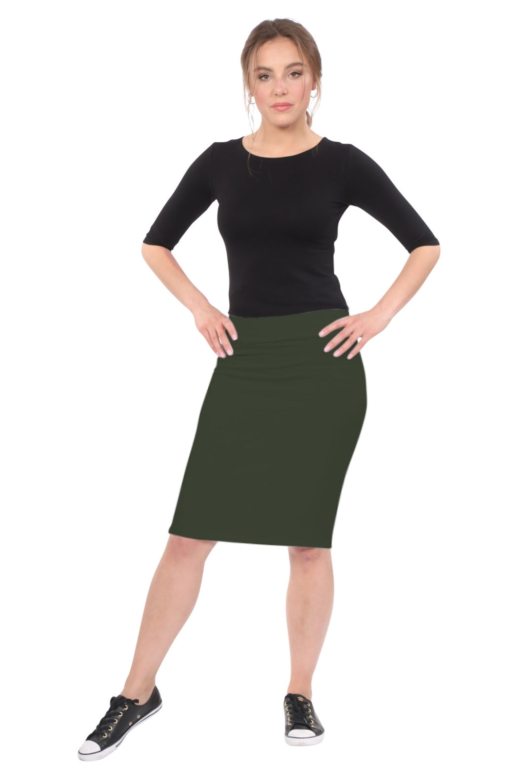 Knee-length Pencil Skirt Fitted in Cotton Lycra