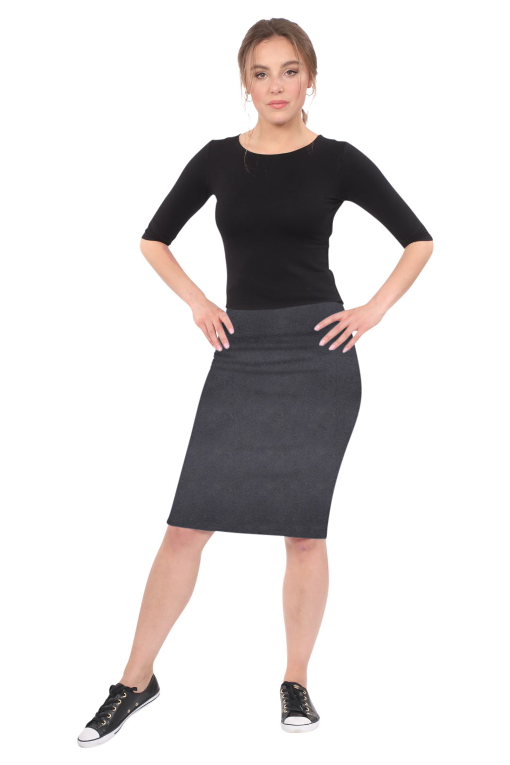 Knee-length Pencil Skirt Fitted in Cotton Lycra