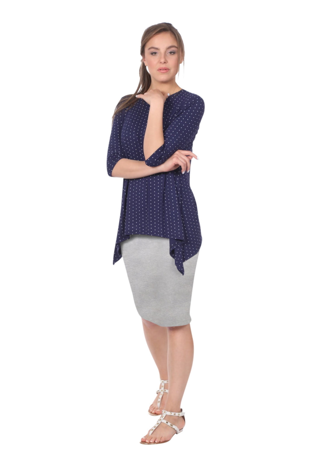Knee-length Pencil Skirt Fitted in Cotton Lycra