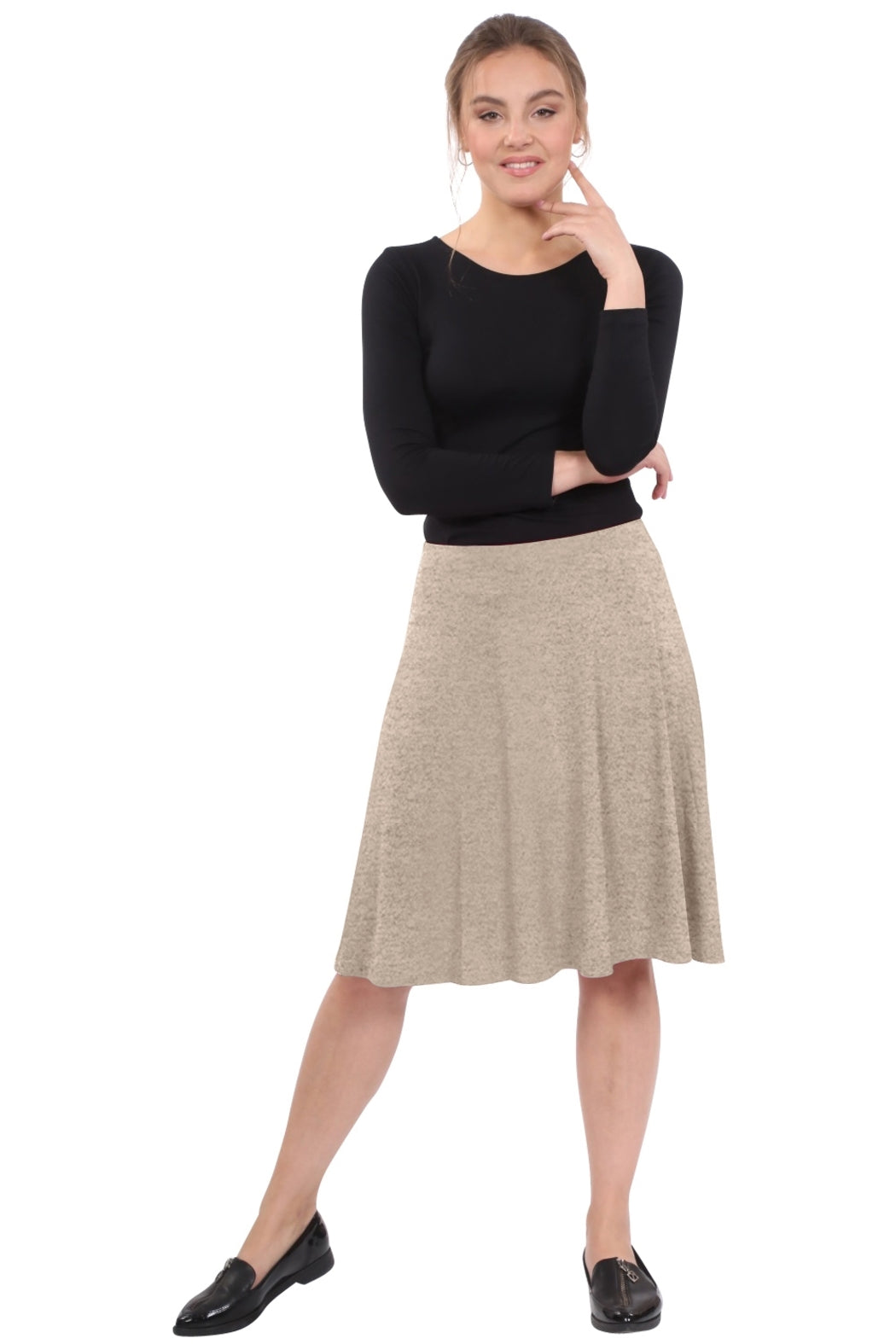 Knee-Length Skater Skirt with Full A-line Cut