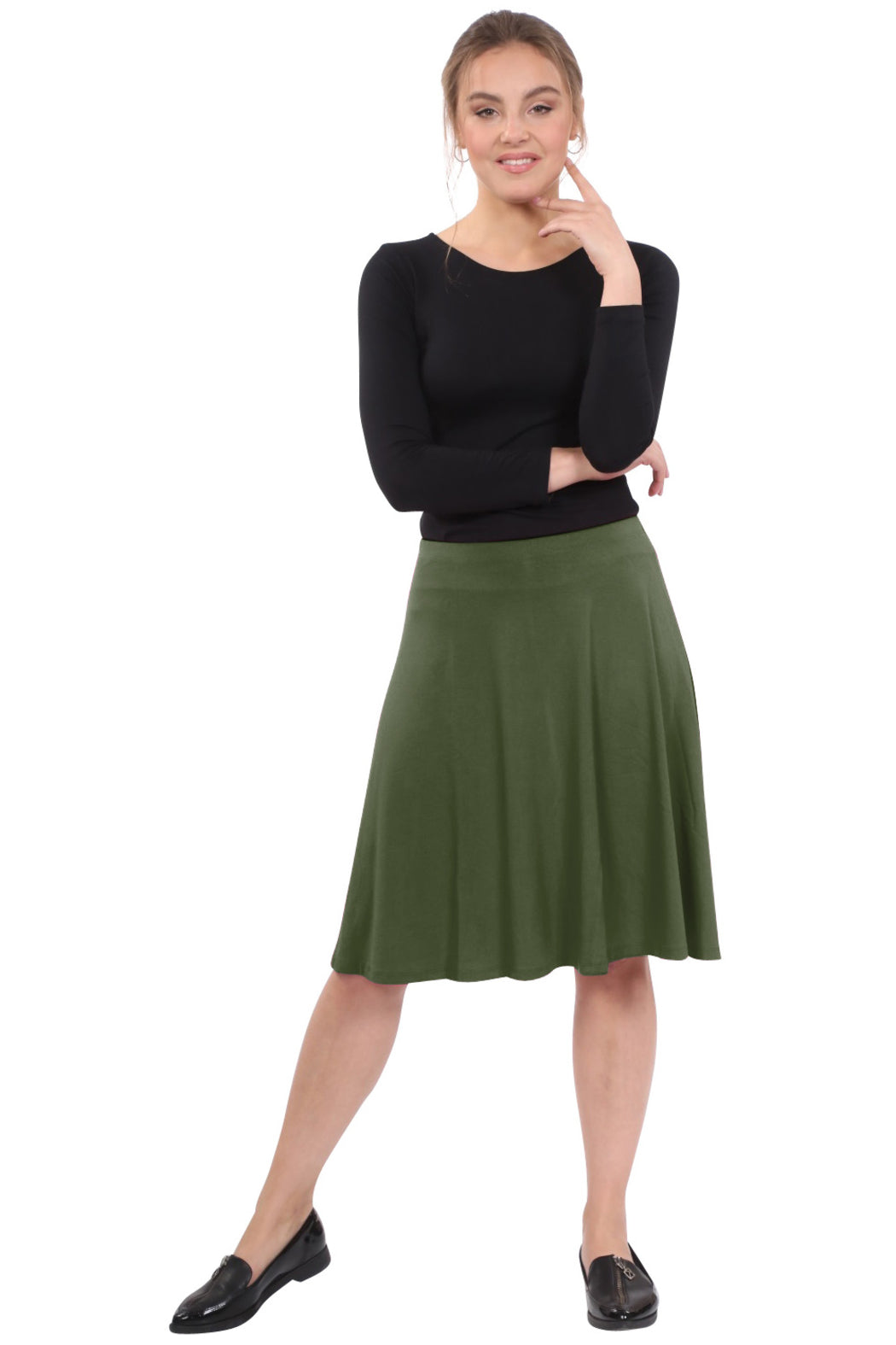 Knee-Length Skater Skirt with Full A-line Cut