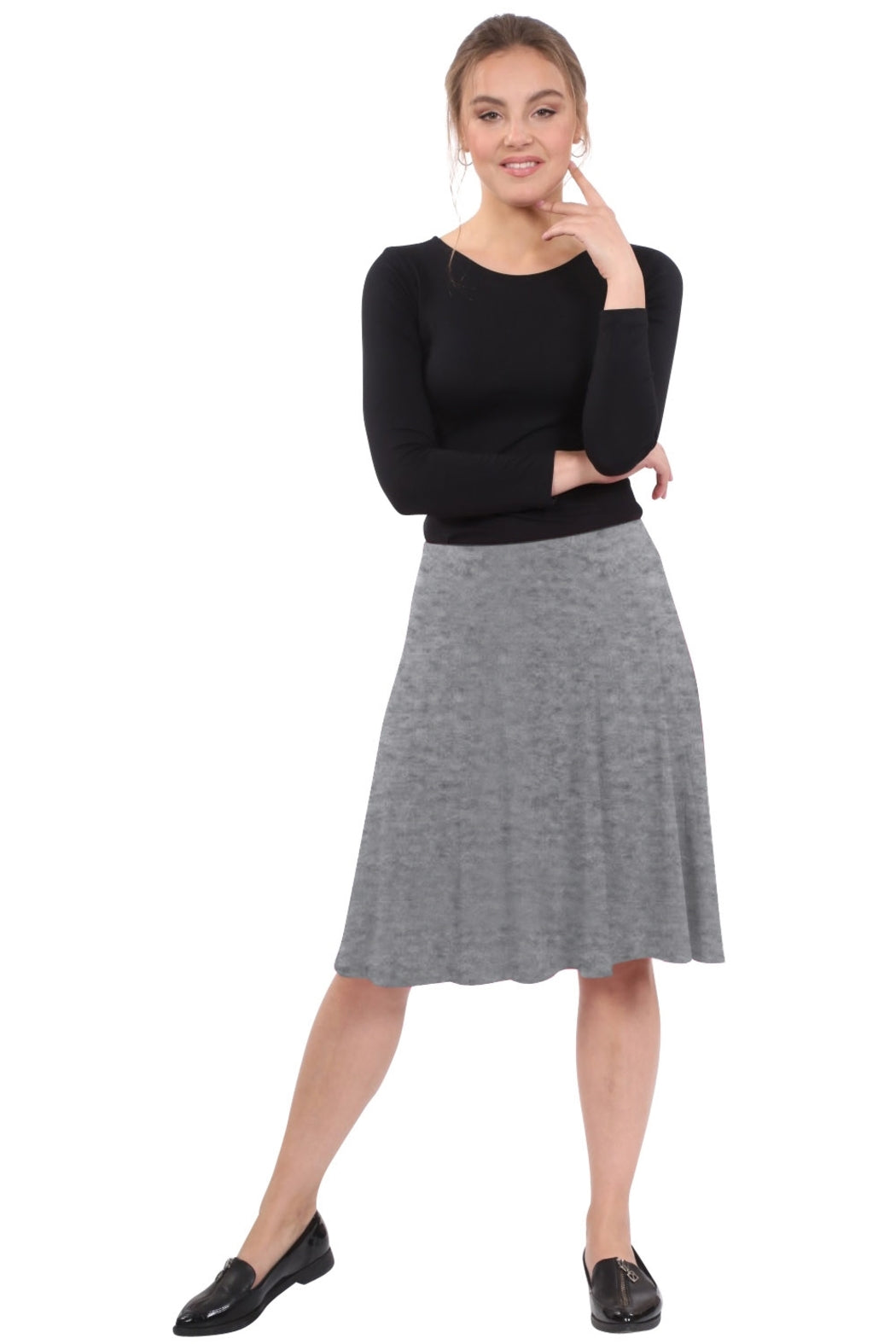 Knee-Length Skater Skirt with Full A-line Cut