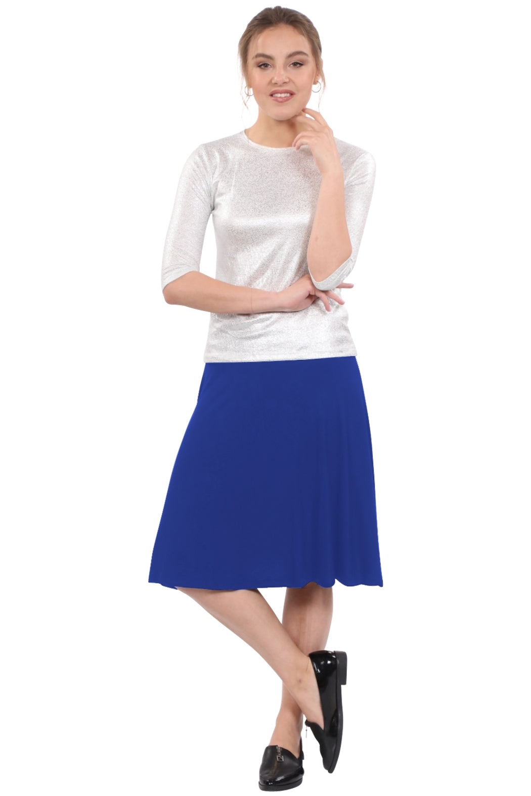 Knee-Length Skater Skirt with Full A-line Cut