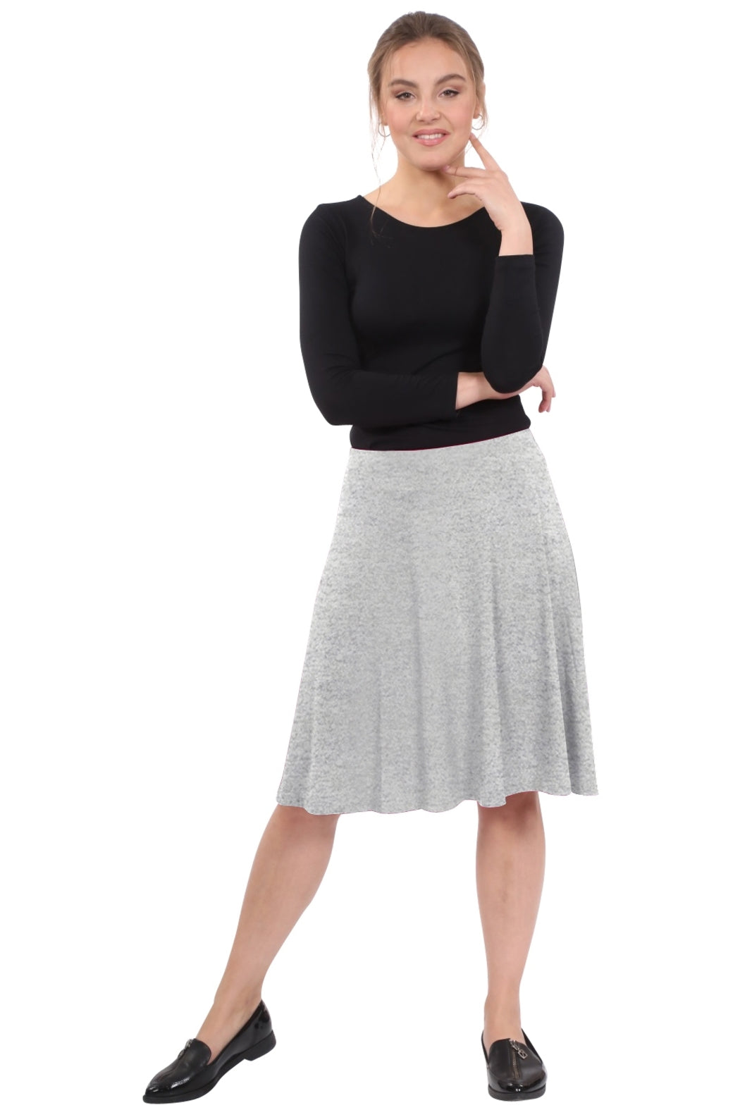 Knee-Length Skater Skirt with Full A-line Cut