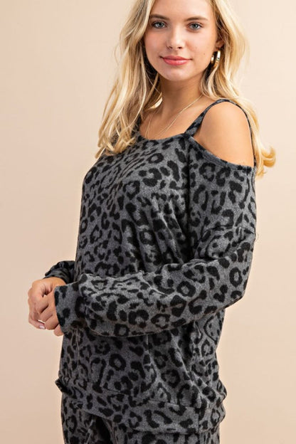 Knit Leopard One Cold Shoulder Top