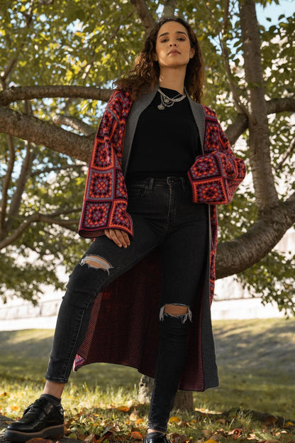 KNITTED SQAURE PATCH KIMONO