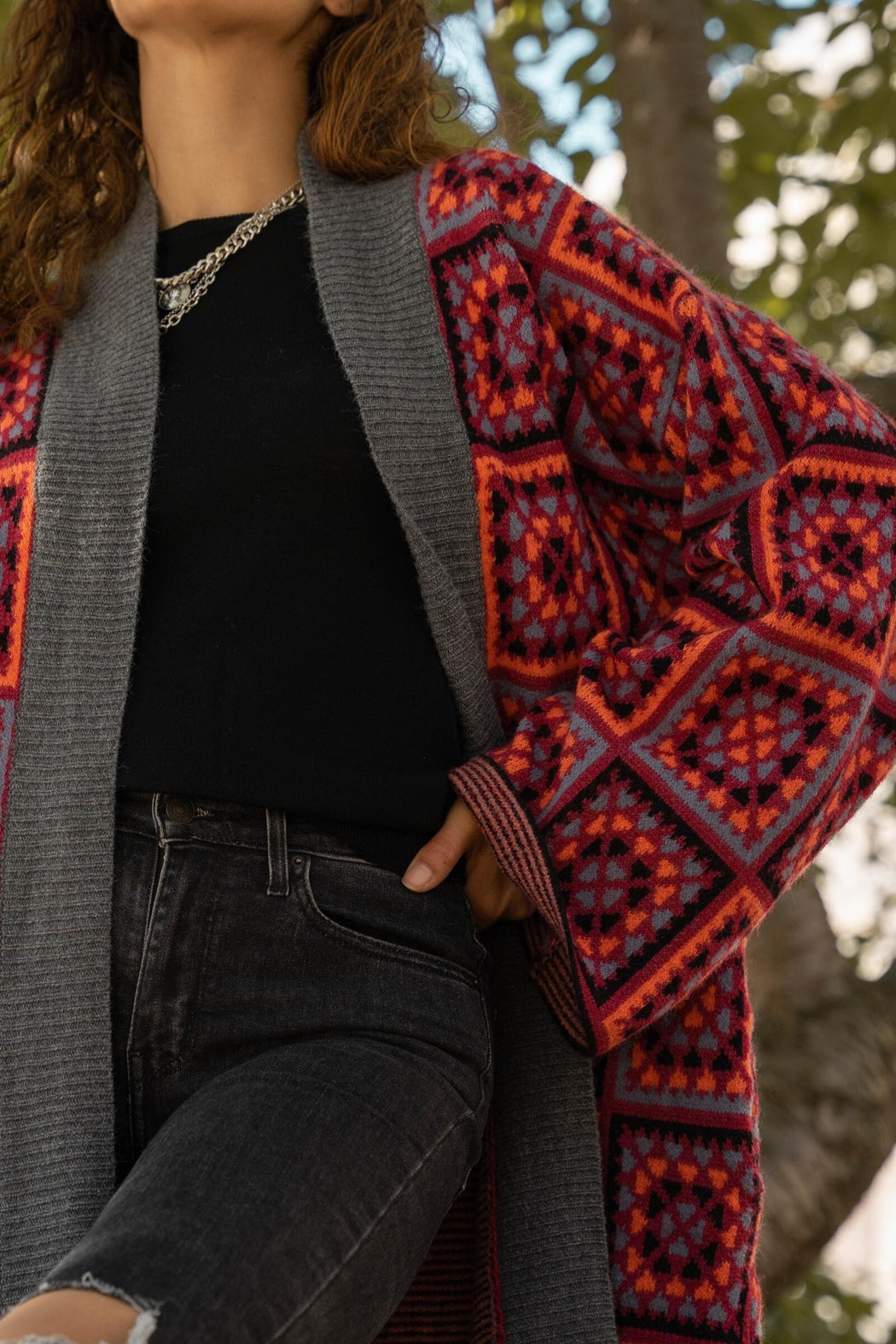 KNITTED SQAURE PATCH KIMONO