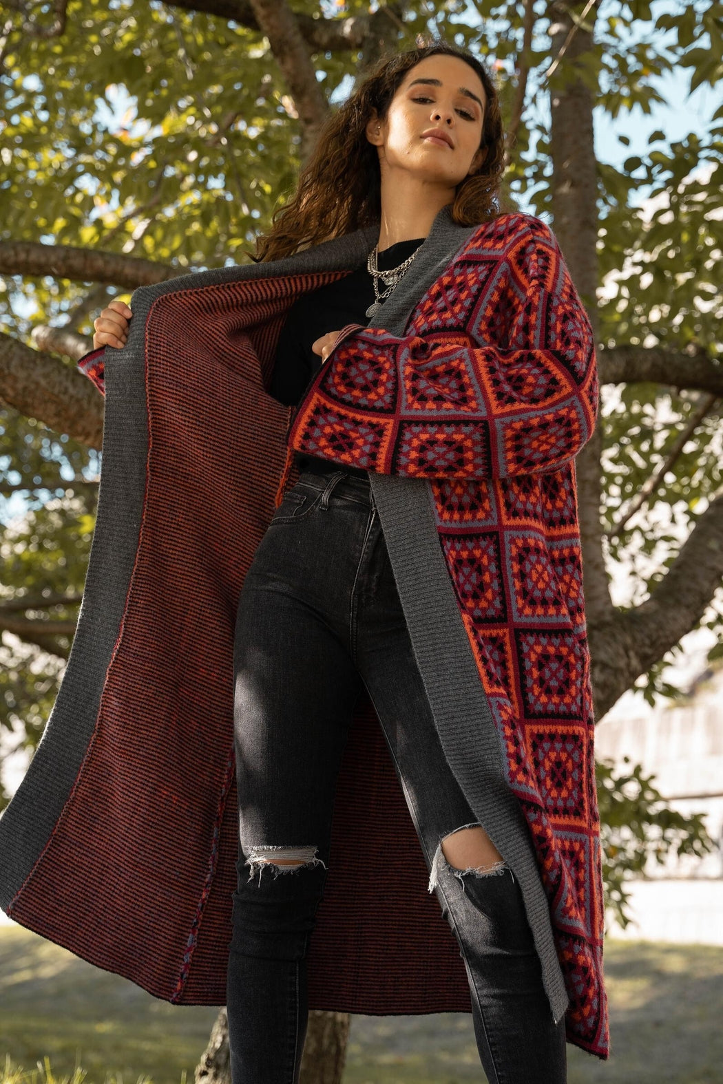KNITTED SQAURE PATCH KIMONO