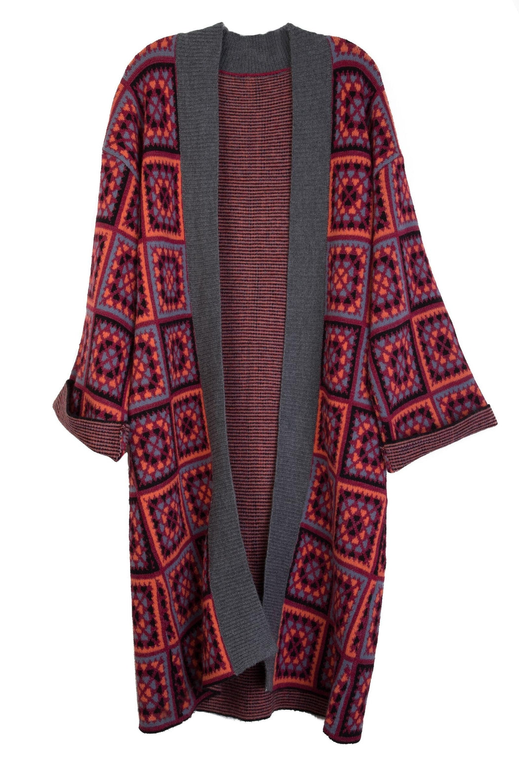 KNITTED SQAURE PATCH KIMONO