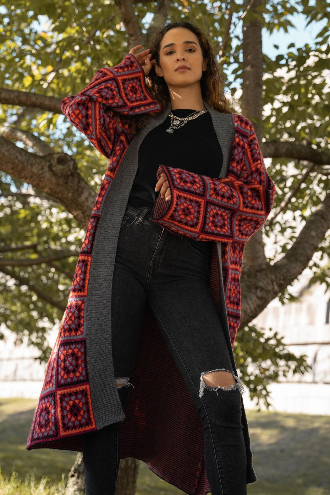 KNITTED SQAURE PATCH KIMONO