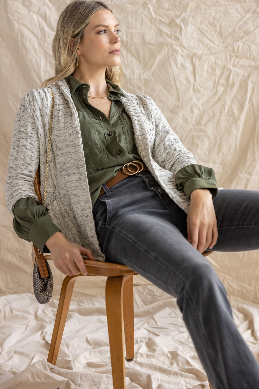Marled Ivory Waffle Jacket