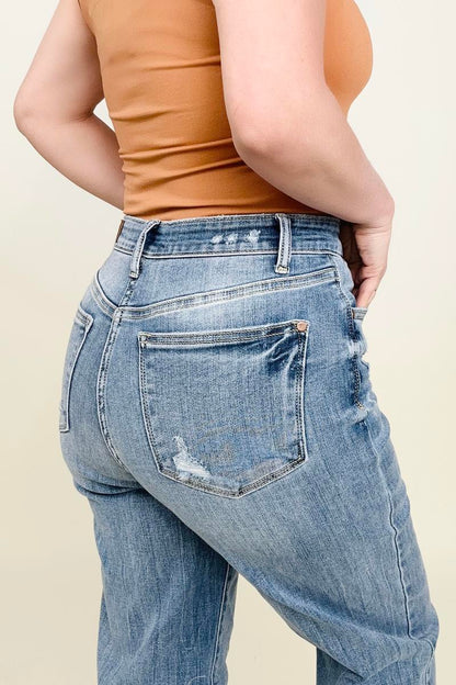 Judy Blue High Waist 90's Mild Destroy Straight Jeans