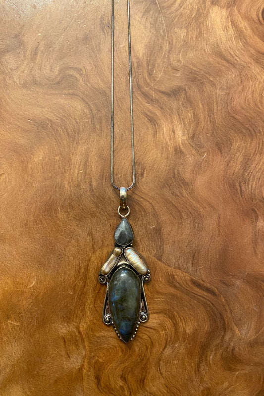 Labradorite & Mother of Pearl Sterling Silver Necklace