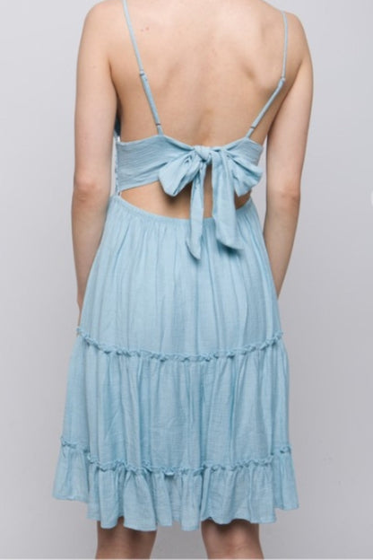 Lace Design Tiered Short Dress in Lavendar