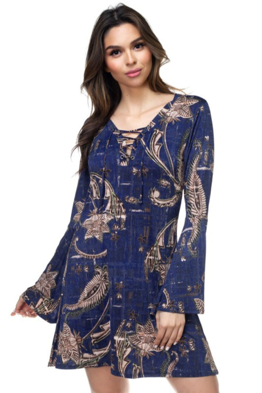 Lace Up Flare Sleeve Dress