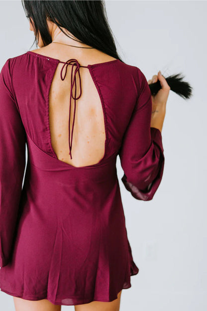 Merlot Bell Sleeve Mini Dress