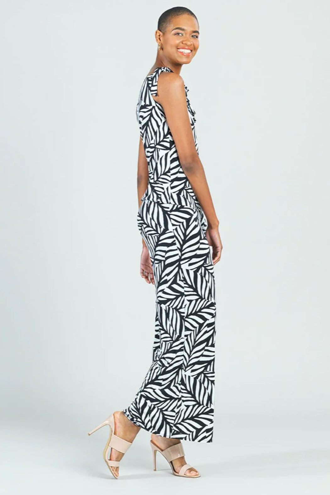 Leaf-Print One-Shoulder Top