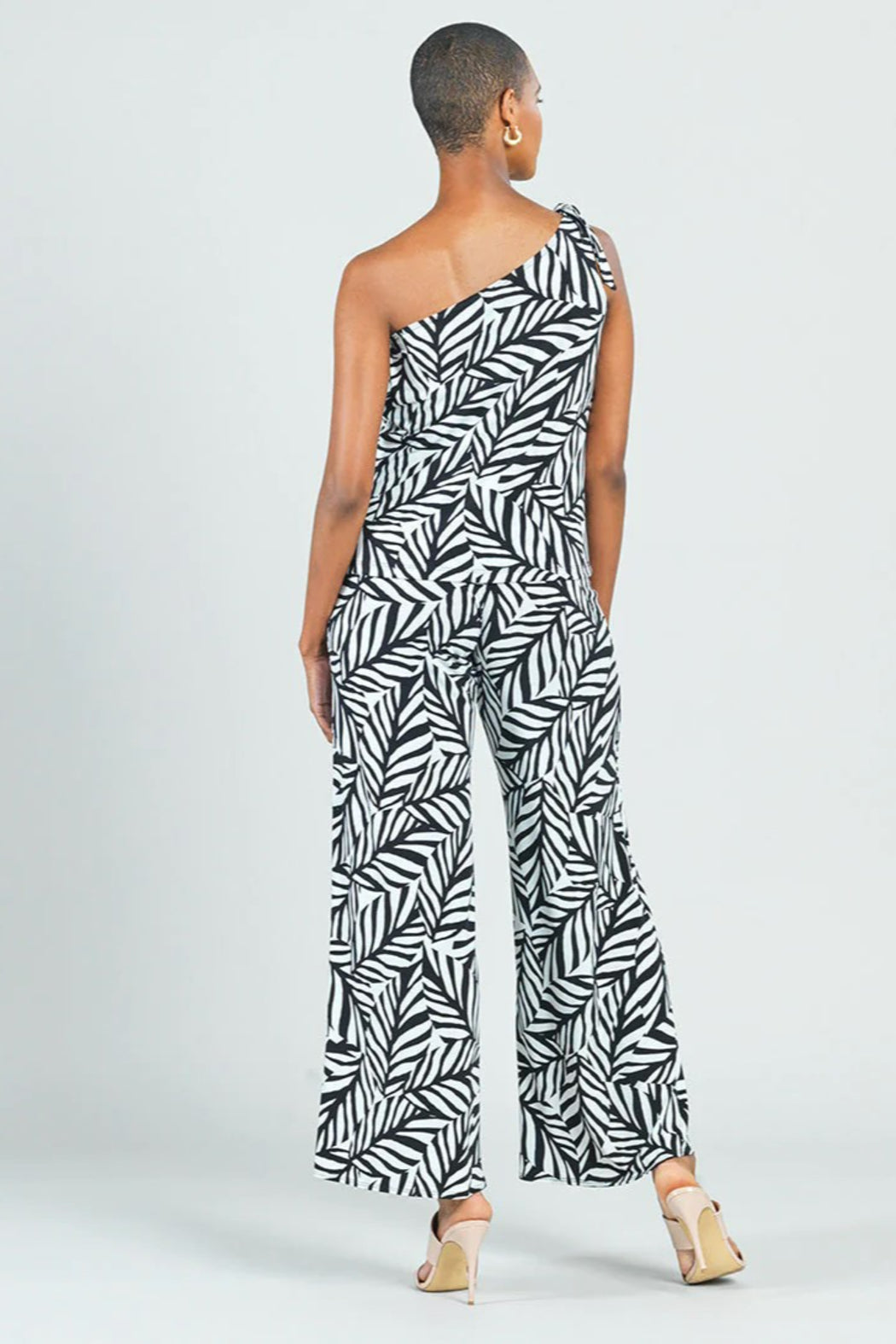 Leaf-Print One-Shoulder Top