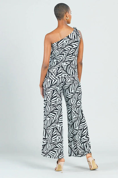Leaf-Print One-Shoulder Top