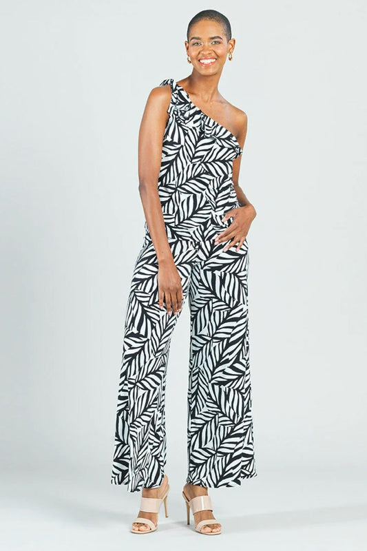 Leaf-Print One-Shoulder Top
