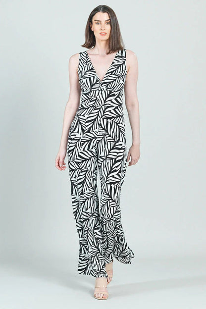 Leaf-Print V-neck Jumpsuit