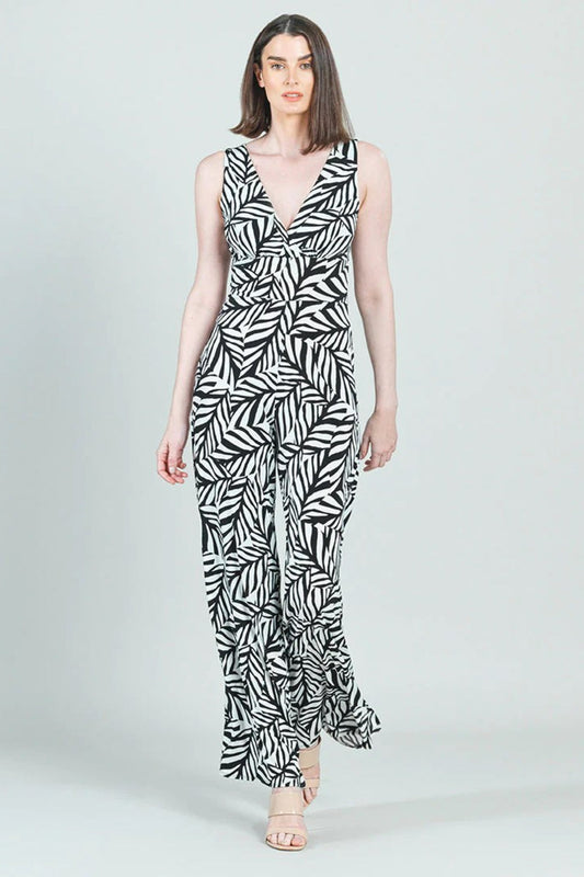 Leaf-Print V-neck Jumpsuit