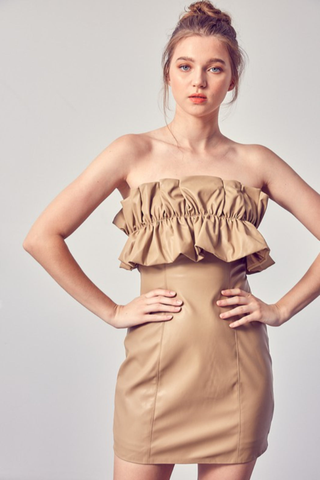 Leather Ruffle Top Dress